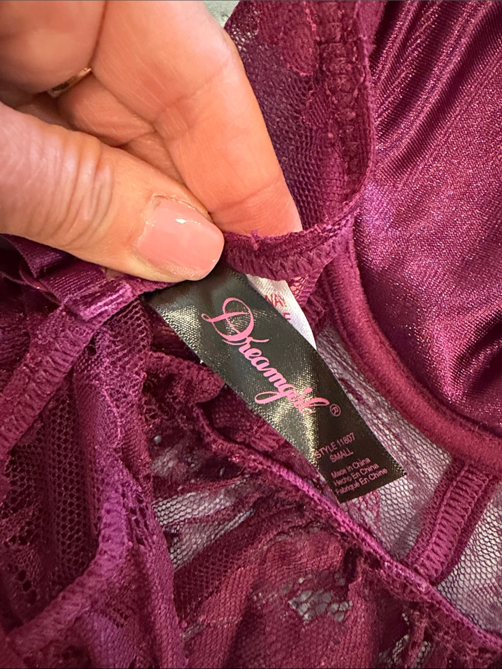 DREAMGIRL PLUM LACE BABYDOLL/ PLUM / SMALL WITH MATCHING THONG - Picture 4 of 7